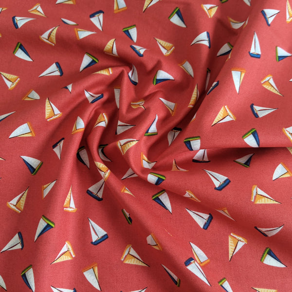 Sailing boats on red - 100% cotton - Makower - By The Sea