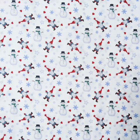 Tomten & snowman on white - 100% cotton - Lewis and Irene - Keep Believing