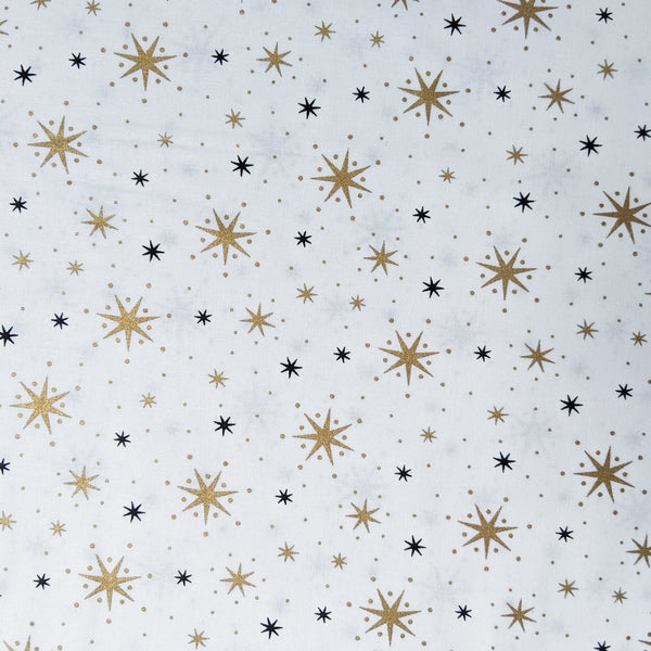 Stars on white - 100% cotton - Metallic Christmas 21 - Craft Cotton Co