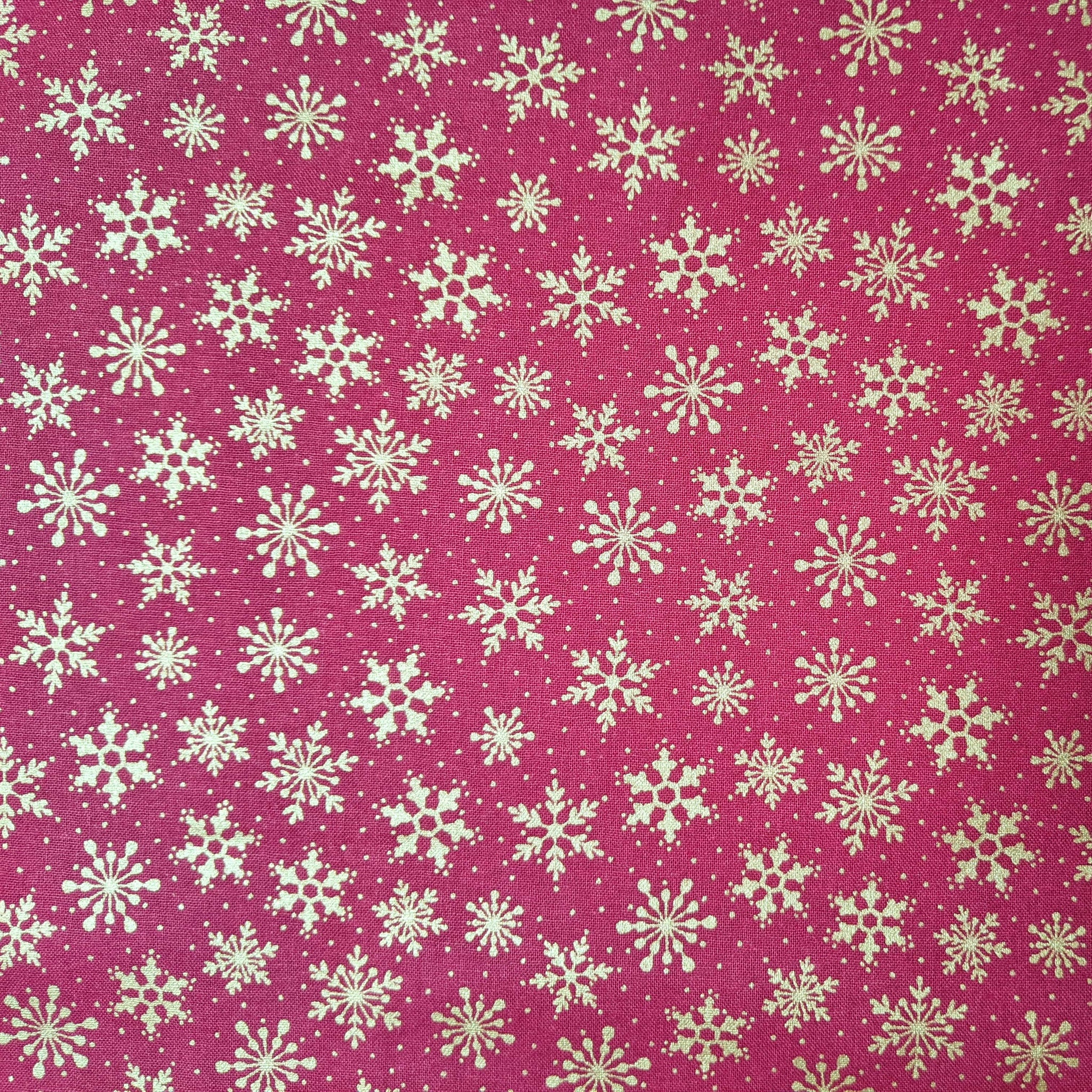 Metallic snowflakes on red - 100% cotton - Metallic Snowflakes - Craft Cotton Co