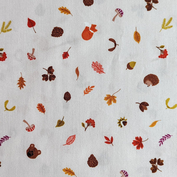 Scattered foliage and friends on cream - 100% cotton - Lewis and Irene - A Winter Nap