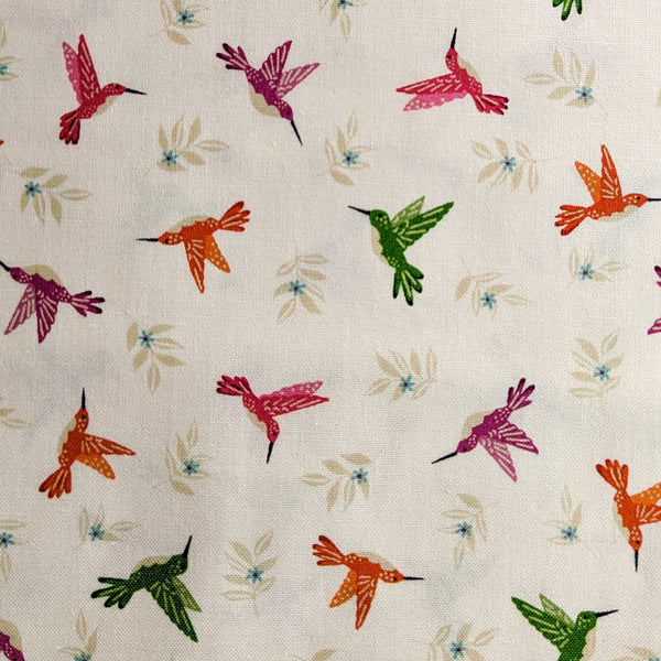 Hummingbirds on Cream - 100% cotton - Makower - Jewel Tones