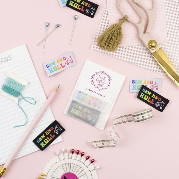 "Sew and Roll" mixed woven labels x 6 - Pink Coat Club