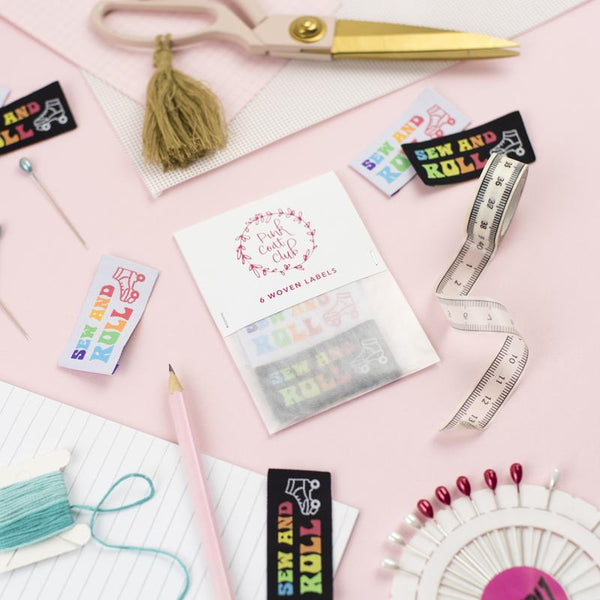 "Sew and Roll" mixed woven labels x 6 - Pink Coat Club