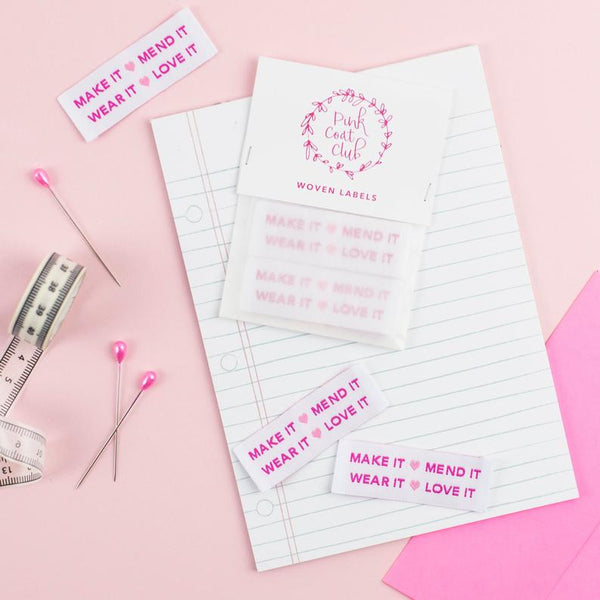 "Make It Mend It Wear It Love It" woven labels x 6 - Pink Coat Club