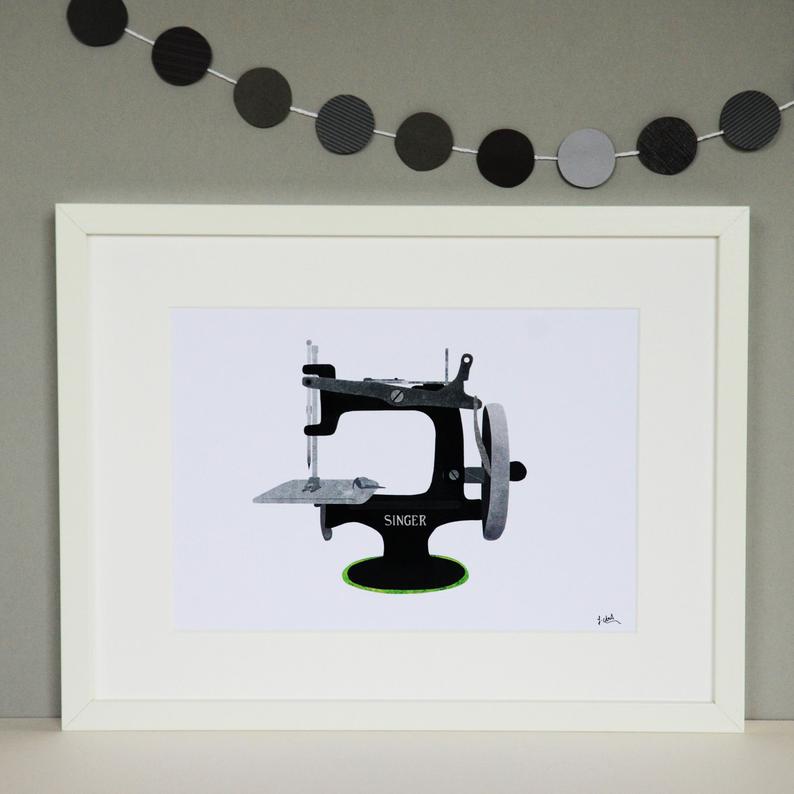 Singer Sewing Machine A4 print - Fiona Clabon Illustration